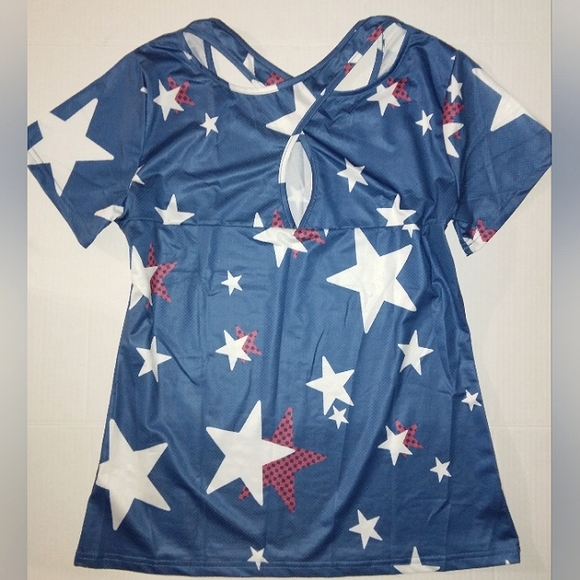 ☆NWT☆Women's Crisscross Back Moisture Wicking Star Print Short Sleeve Yoga Tee★ - Picture 9 of 11